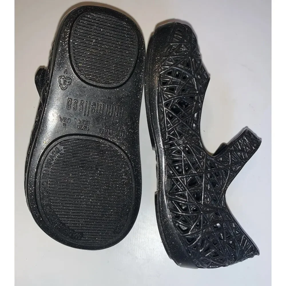 Mini Melissa Campana Zig Zag Girls 5C Black Gold Glitter Mary Jane